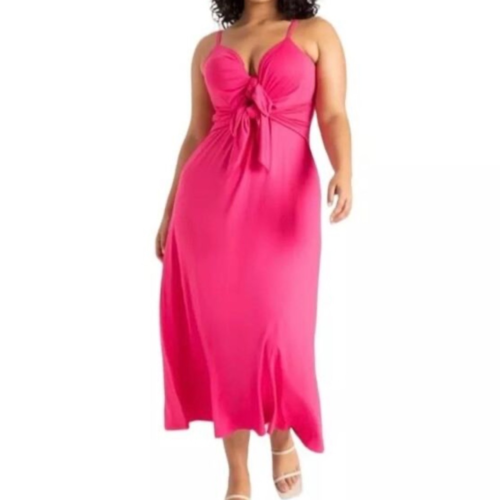 Eloquii Hot Pink Front Tie Maxi Dress